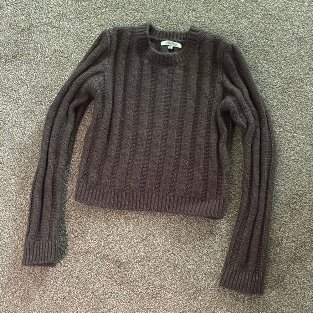 Z Supply Dark Brown Ribbed Crew Neck Sweater